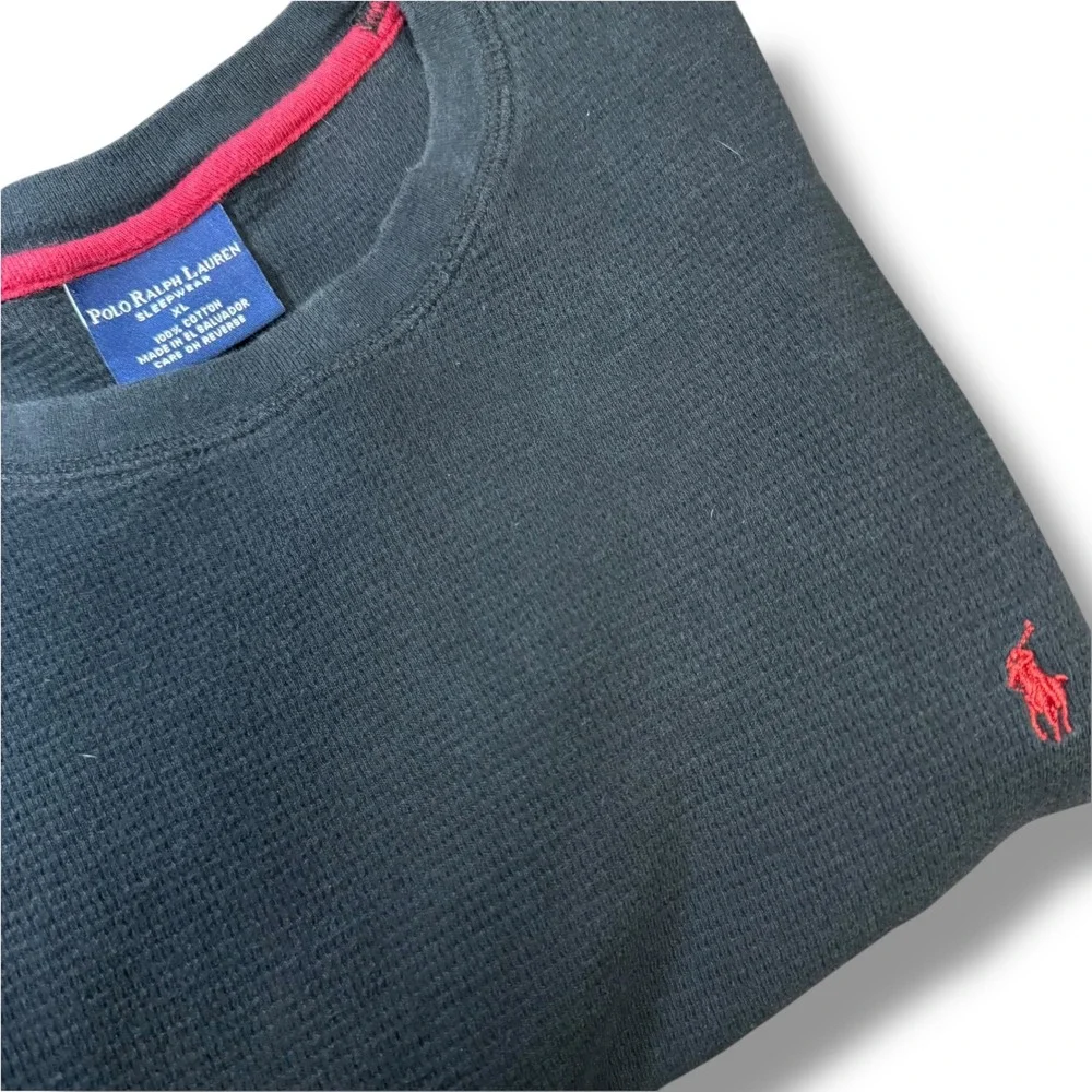 Polo Ralph Lauren Mens Waffle‎ Knit Long Sleeve Sleepwear Top XL Red Logo